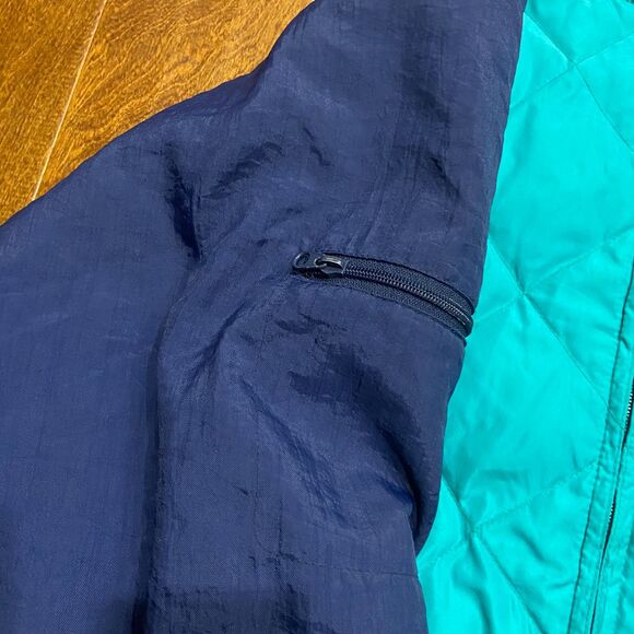 Eddie Bauer Vintage 80s Quilted Teal Navy Full Zip Puffer Jacket Men's Size XL - Picture 4 of 8